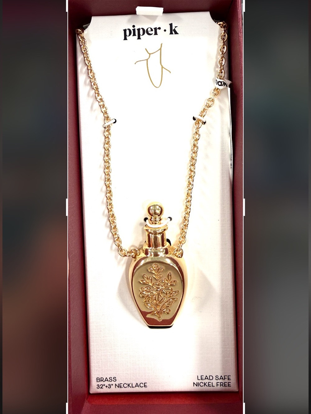 Piper.k Gold Floral Perfume Bottle Necklace